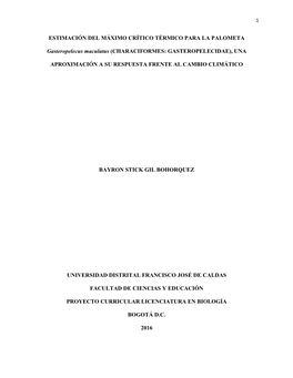 Estimación Del Máximo Crítico Térmico Para La Palometa