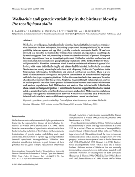 Wolbachia and Genetic Variability in the Birdnest Blowfly Protocalliphora