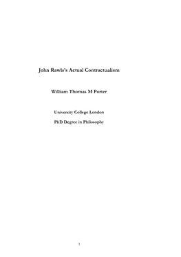 John Rawls's Actual Contractualism William Thomas M Porter