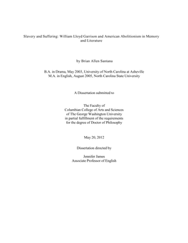 Slavery and Suffering: William Lloyd Garrison and American Abolitionism in Memory and Literature