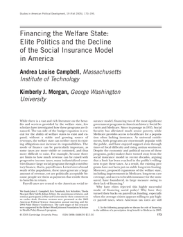 Financing the Welfare State: Elite Politics and the Decline of the Social Insurance Model in America