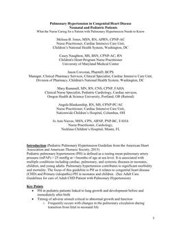 Pulmonary Hypertension in Congenital Heart Disease Neonatal and Pediatric Patients What the Nurse Caring for a Patient with Pulmonary Hypertension Needs to Know