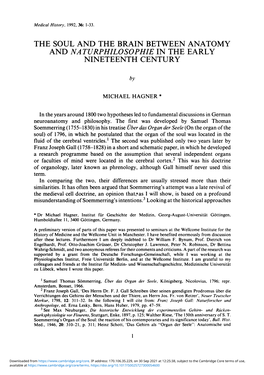 The Soul and the Brain Between Anatomy and Naturphilosophie in the Early Nineteenth Century