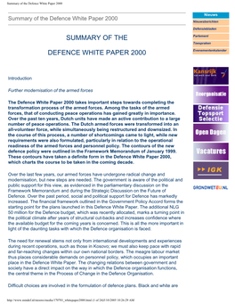 The Netherlands: Summary of the Defence White Paper 2000