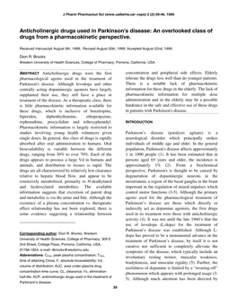 Anticholinergic Drugs Used in Parkinson's Disease: an Overlooked Class of Drugs from a Pharmacokinetic Perspective