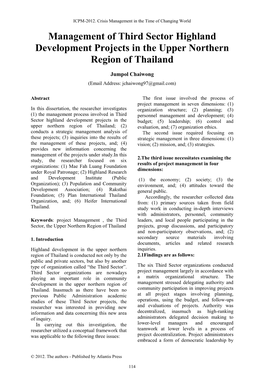 Management of Third Sector Highland Development Projects in the Upper Northern Region of Thailand