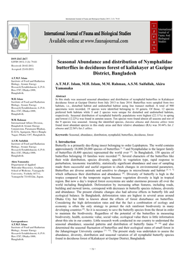 Seasonal Abundance and Distribution of Nymphalidae Butterflies In