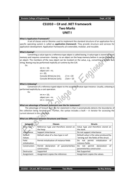 CS1010 – C# and .NET Framework Two Marks UNIT I