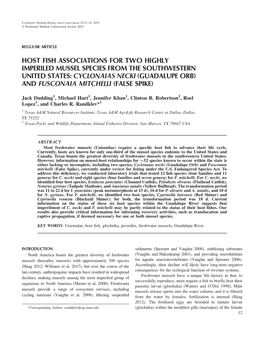 Host Fish Associations for Two Highly Imperiled Mussel Species from the Southwestern United States: Cyclonaias Necki (Guadalupe