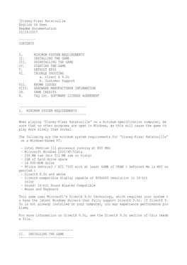 Disney-Pixar Ratatouille English US Demo Readme Documentation 05/24/2007 ------CONTENTS