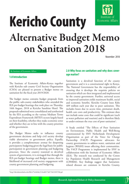 Kericho County Alternativealternative Budget Budgetbudget Memomemo Memo on Sanitation 2018 November 2018