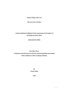 Sydney College of the Arts the University of Sydney a Thesis
