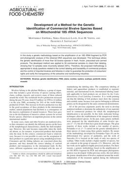 Development of a Method for the Genetic Identification of Commercial Bivalve Species Based on Mitochondrial 18S Rrna Sequences