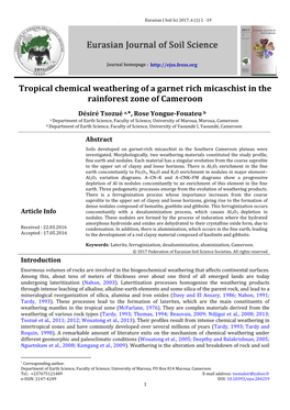 Tropical Chemical Weathering of a Garnet Rich Micaschist in the Rainforest Zone of Cameroon