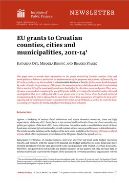 EU Grants to Croatian Counties, Cities and Municipalities, 2011-141