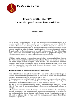 Resmusica.Com Franz Schmidt Composition À L’Université