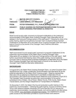 Li~Ris, C~Nager From: Peter Fernandez, P.E., Pub Subject: Public Hearing on Propos Modi Ations to Salem River Crossing Preferre Alternative