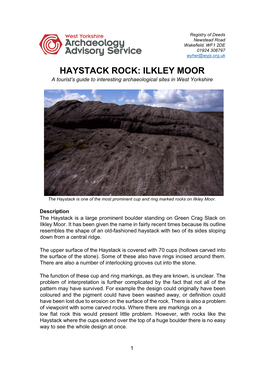 HAYSTACK ROCK: ILKLEY MOOR a Tourist’S Guide to Interesting Archaeological Sites in West Yorkshire