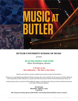 Butler University School of Music Butler Opera Theatre