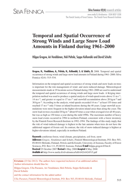 Temporal and Spatial Occurrence of Strong Winds and Large Snow Load Amounts in Finland During 1961-2000