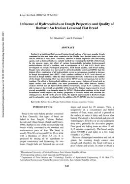 Influence of Hydrocolloids on Dough Properties and Quality of Barbari: an Iranian Leavened Flat Bread