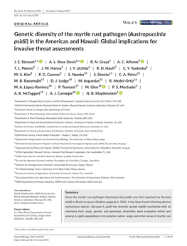 Austropuccinia Psidii) in the Americas and Hawaii: Global Implications for Invasive Threat Assessments