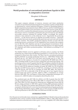 World Production of Conventional Petroleum Liquids to 2030: a Comparative Overview