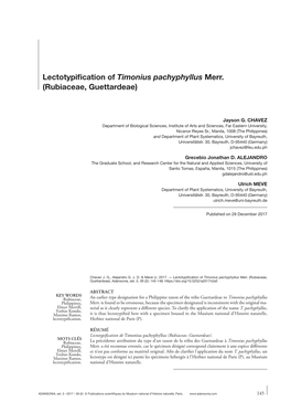 Lectotypification of Timonius Pachyphyllus Merr. (Rubiaceae