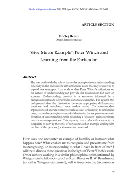 Peter Winch and Learning from the Particular