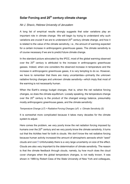 Solar Forcing and 20Th Century Climate Change