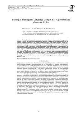 Parsing Chhattisgarhi Language Using CYK Algorithm and Grammar Rules