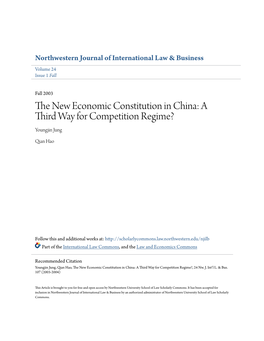 The New Economic Constitution in China: a Third Way for Competition Regime?