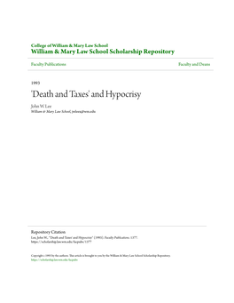 'Death and Taxes' and Hypocrisy John W