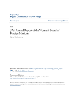 57Th Annual Report of the Woman's Board of Foreign Missions