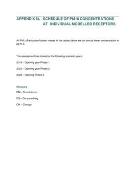 Appendix 8L - Schedule of Pm10 Concentrations at Individual Modelled Receptors