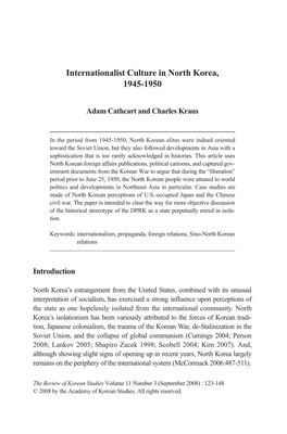 Internationalist Culture in North Korea, 1945-1950