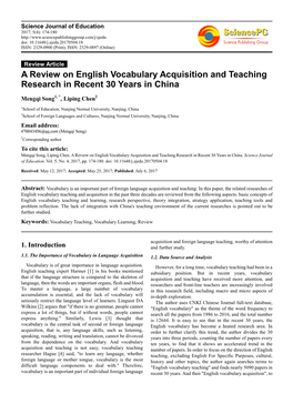 A Review on English Vocabulary Acquisition and Teaching Research in Recent 30 Years in China