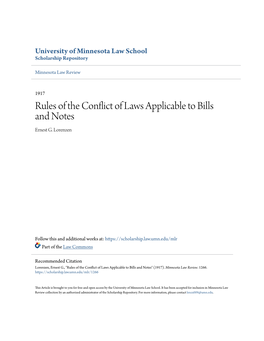 Rules of the Conflict of Laws Applicable to Bills and Notes Ernest G
