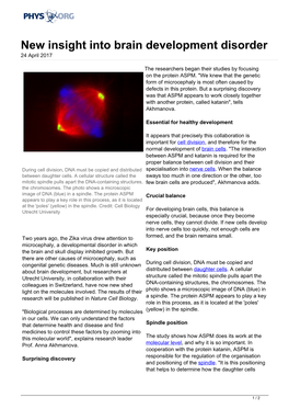 New Insight Into Brain Development Disorder 24 April 2017