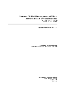 Simpson Oil Field Development, Offshore Abutilon Island, Lowendal Islands, North West Shelf