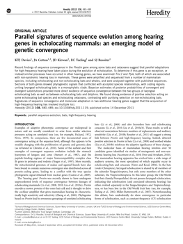 Parallel Signatures of Sequence Evolution Among Hearing Genes in Echolocating Mammals: an Emerging Model of Genetic Convergence