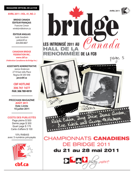 Cbf.Ca 604.898.9807 Les Intronisé 2011 Au Hall De La CANADIAN BRIDGE FEDERATION INC