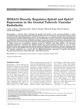 HOXA13 Directly Regulates Epha6 and Epha7 Expression in the Genital Tubercle Vascular Endothelia