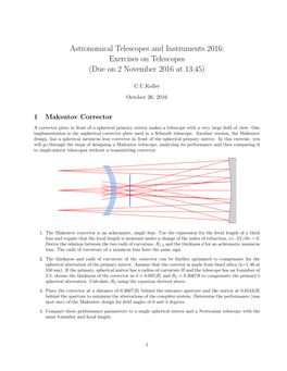 Astronomical Telescopes and Instruments 2016: Exercises on Telescopes (Due on 2 November 2016 at 13:45)