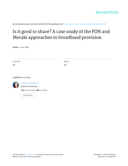 A Case Study of FON and Meraki Approaches to Broadband Provision