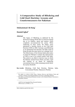 A Comparative Study of Blitzkrieg and Cold Start Doctrine: Cold Start Doctrine:Lessons and Countermeasureslessons and for Pakistan