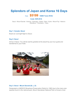 Splendors of Japan and Korea 16 Days