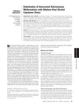 Embolization of Intracranial Arteriovenous Malformations with Ethylene-Vinyl Alcohol Copolymer (Onyx)