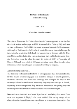 In Praise of the Secular by Lloyd Geering Part 1 of 4 What Does