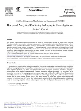 Design and Analysis of Cushioning Packaging for Home Appliances